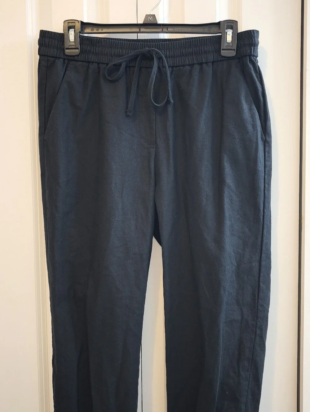 J.Crew Women's Linen Cotton Pull On Pants Size 6 Black Drawstring Tapered